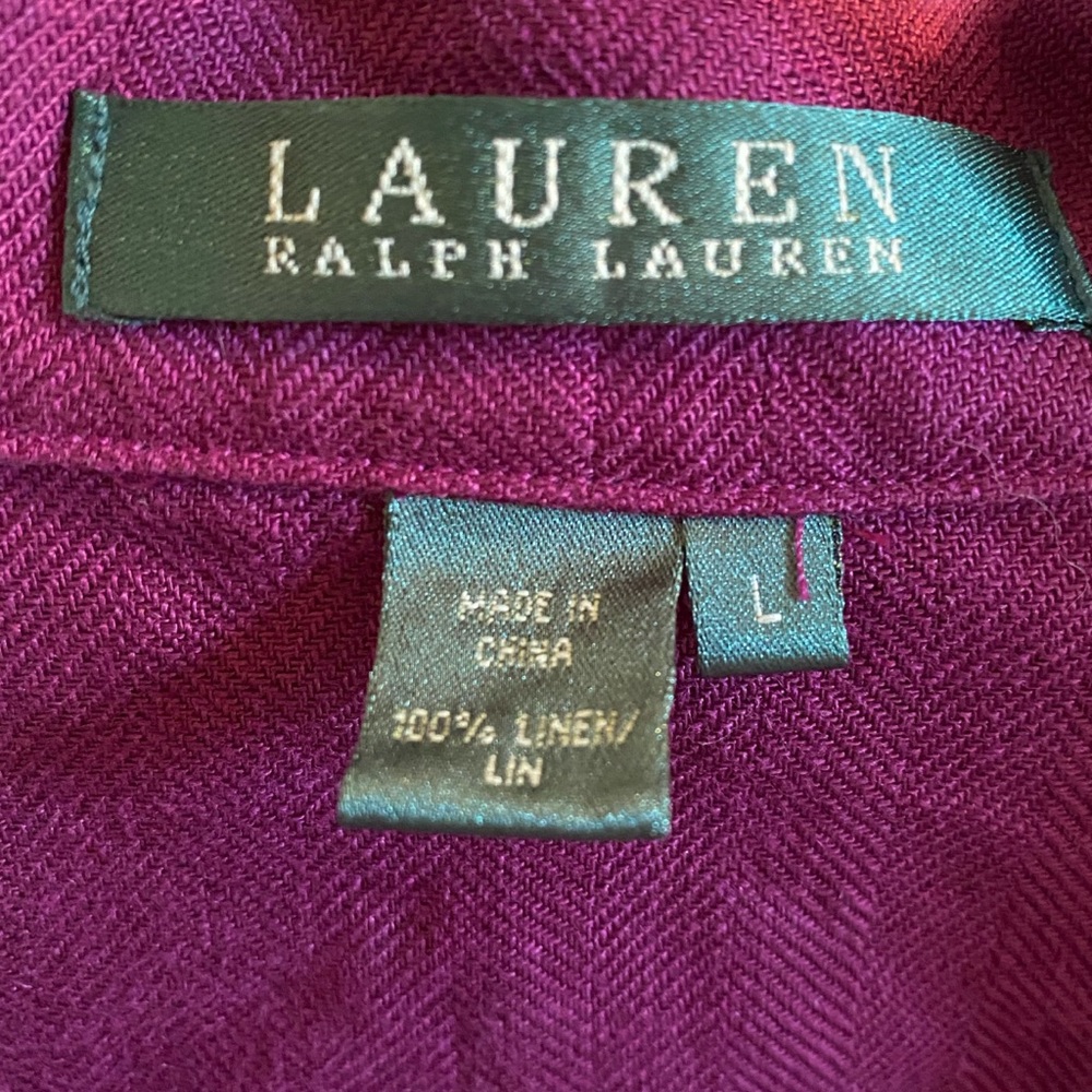 Lauren Ralph Lauren 100% Linen Button Up 3/4 Sleeve Top - Picture 7 of 8